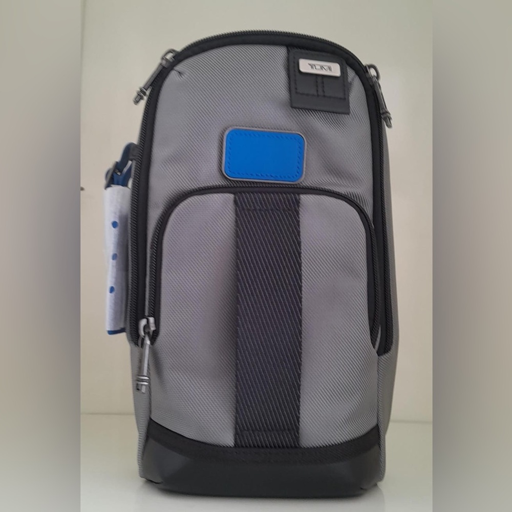 NWT Tumi FIFE Slim Sling Bag Dark Gray Blue